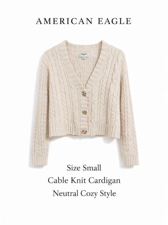 American Eagle Sweaters - American Eagle Cable Knit Cardigan Small Cream Cropped Button Front Cozy Neutral